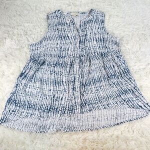 Cynthia Rowley Hi-Low Sleeveless V-Neck Tunic Tank Top Blue White Abstract 1X XL